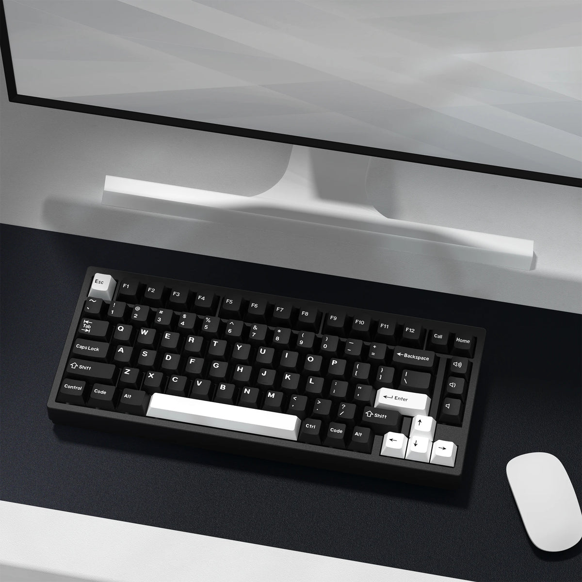 KBDiy GMK WOB Keycap Cherry Profile Double Shot PBT ISO 7u Black and White Keycaps For Mechanical Keyboard Retro Gaming Key Cap