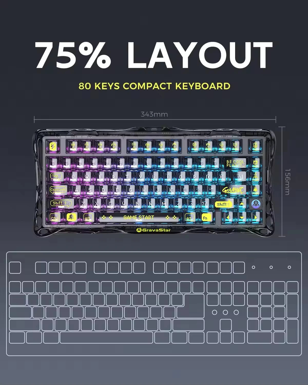 GravaStar Mercury K1 lite Transparent Black Gaming Keyboard, 100% original,Gasket Hot Swappable Mechanical Keyboard,RGB Keyboard