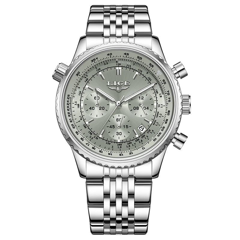 Montre de luxe pour homme LIGE – Chronographe avec date, en acier inoxydable, étanche, luminescente, style sportif et militaire, montre à quartz pour homme