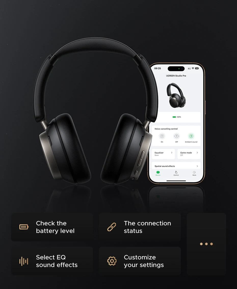 UGREEN Studio Pro Wireless Headphones 48dB ANC Bluetooth 6.0 Hi-Res LDAC Over Ear Headset with 120H Battery