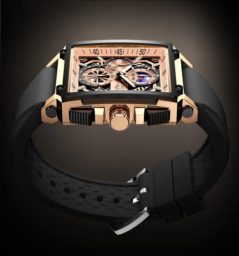 New LIGE Mens Watches Top Brand Luxury Hollow Square Sport Watch For Men Fashion Silicone Strap Waterproof Quartz WristWatch+Box