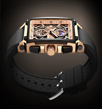 New LIGE Mens Watches Top Brand Luxury Hollow Square Sport Watch For Men Fashion Silicone Strap Waterproof Quartz WristWatch+Box