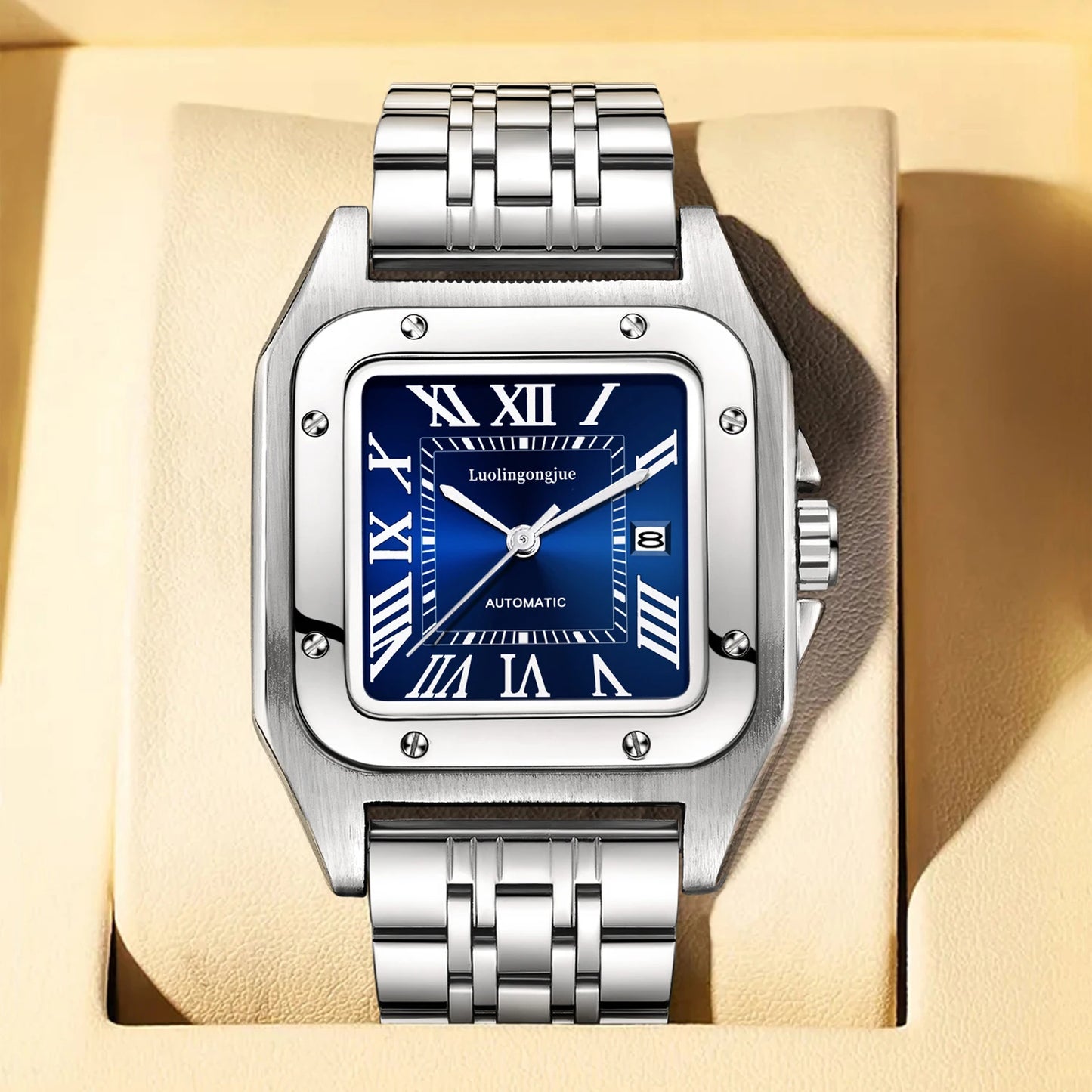 High-End Business Series Men's Watches, Fully Automatic Mechanical Watches, Skeleton Design, Butterfly Clasp Stainless Steel Strap, High-End Luxury Small Square Men's Watches, Fashionable Business Casual Multifunctional Men's