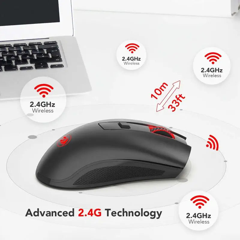 Mouse wireless ottico Redragon M652 2.4G con ricevitore USB, mouse portatile per gaming e ufficio, 5 livelli DPI regolabili