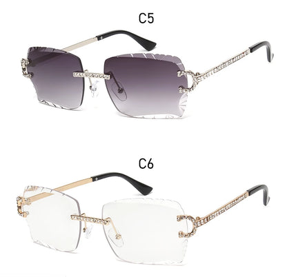 Fashion Rimless Square Sunglasses Vintage Diamond Brand Design Cut Lens Sun Glasses Men Women Metal Frame Luxury Eyewear