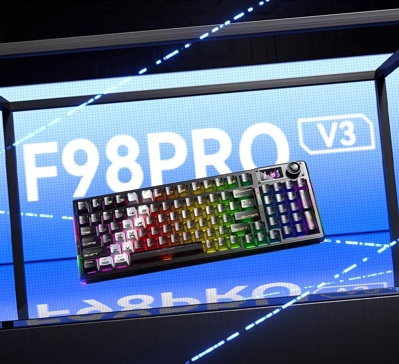 AULA F98Pro V3 Mechanical Keyboard W/ Rotate Button RGB Backlight Screen Tri-Modes Game E-sports Special Carved 95 Keycaps