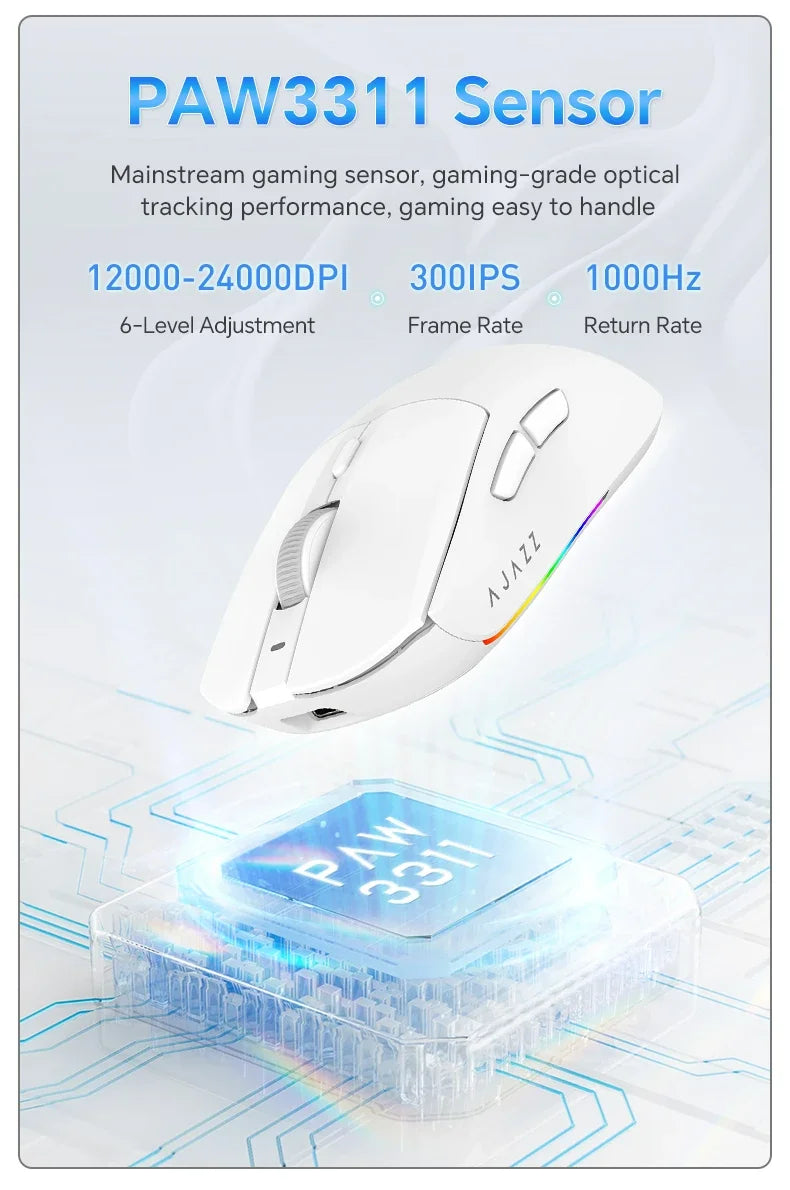 AJAZZ AJ139 V2 MC/AJ139 PRO belaidė žaidimų pelė su PAW3311/PAW3395 jutikliu, 12000DPI/26000DPI, 500mAh „Bluetooth“ pelė žaidėjams, skirta PC
