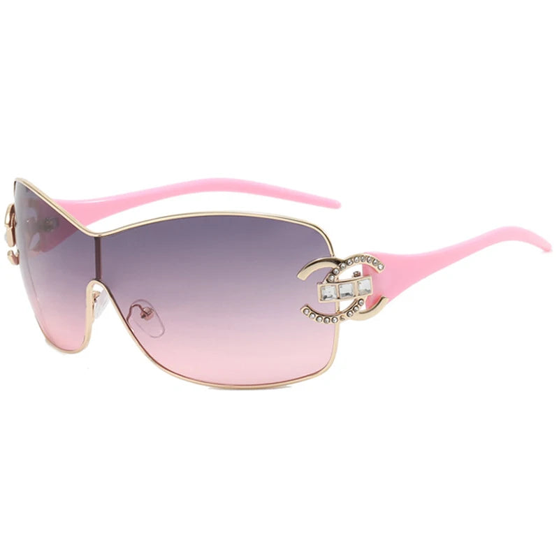 Luxury Rhinestone Punk Oversized One - Piece Frame Y2K Women's Sunglasses Trendy Brand Summer Men Sunglass Travel  Eyewear UV400