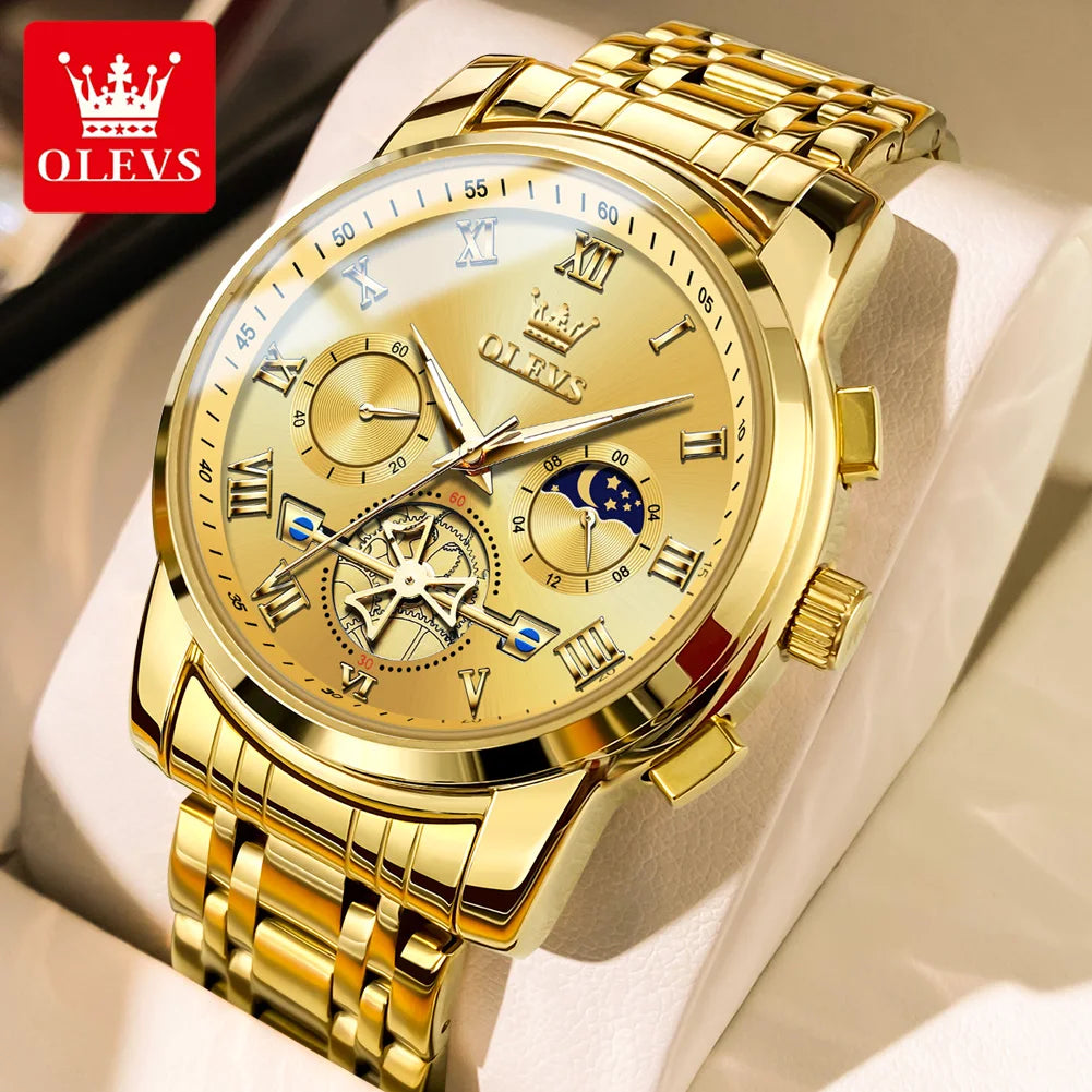 OLEVS 2859 herenhorloge – Klassiek en luxueus model met Romeinse cijfers, multifunctioneel, waterdicht, lichtgevende wijzerplaat, hoogwaardig quartz uurwerk.