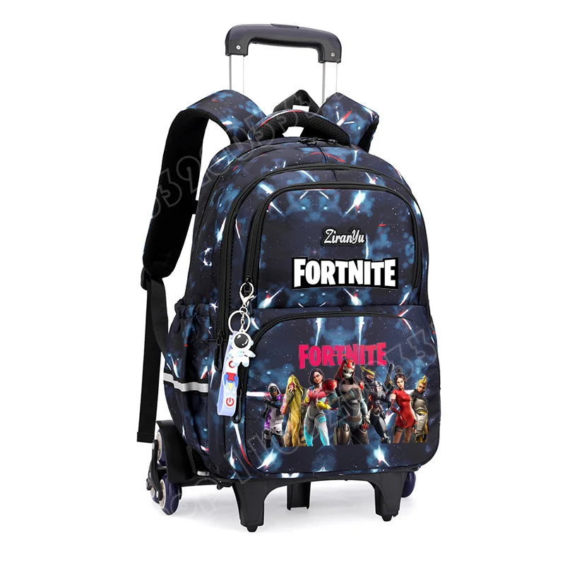Чанта с колелца Fortnite за лесно изкачване на стълби, аниме, водоустойчива раница на колелца с голям капацитет за ученици, ежедневна пътна чанта