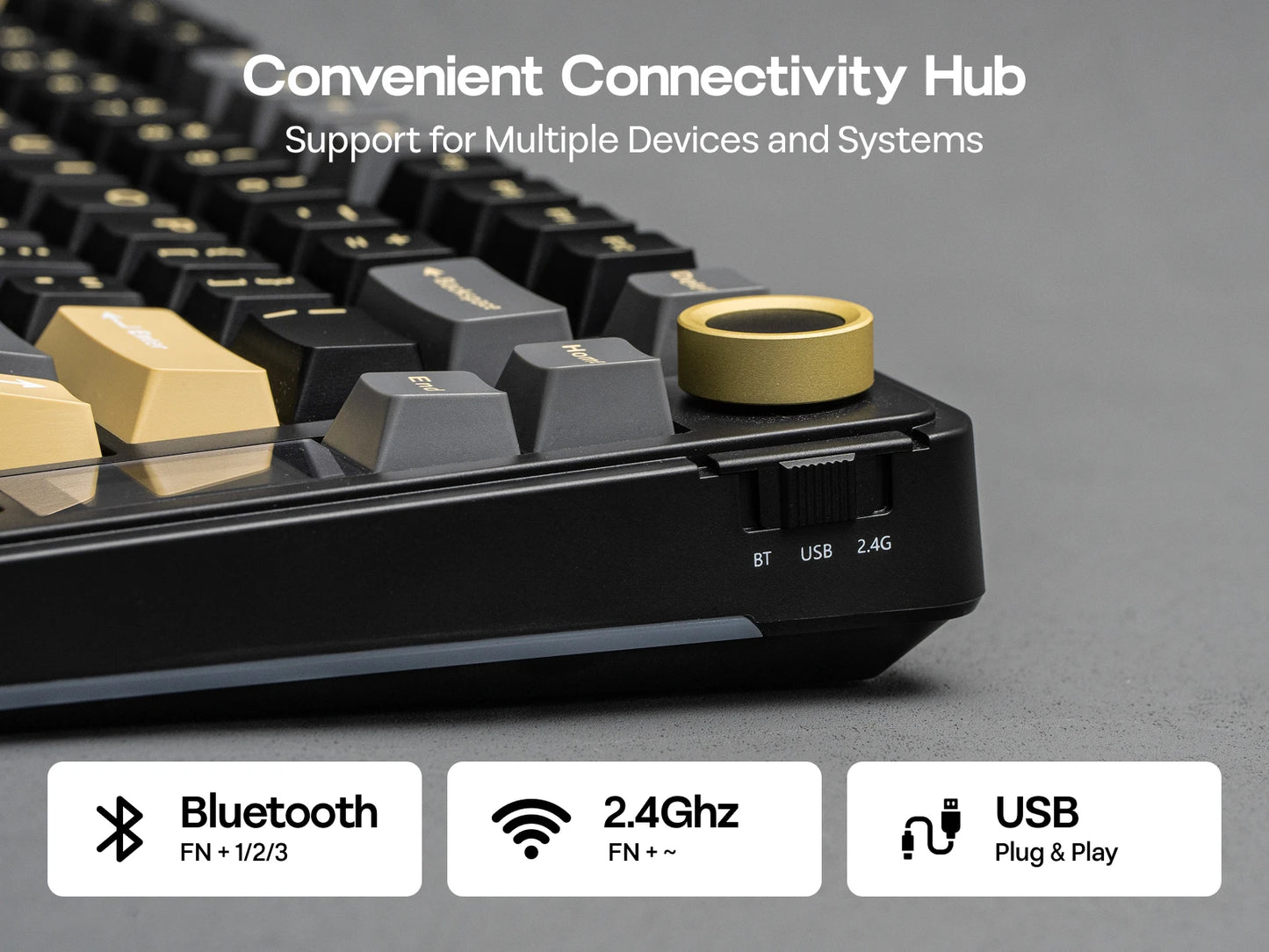 Teclado Mecânico Sem Fios EPOMAKER X AULA EA75 MAX 75% Layout ANSI US Hot-Swap Gasket com Fios/BT/2.4GHz com Ecrã e Botão Rotativo