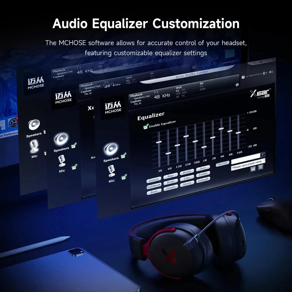 MCHOSE V9 Pro Gaming Wireless Headset7.1 Surround Sound Headphones Noise Canceling Mic Low Latency Lightweight for PS5 PC SWITCH