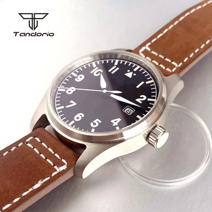 Tandorio 39mm Pilot Men's Diving Automatic Watch AR Sapphire Miyota8215/PT5000 Movt Mechanical Steel Wristwatch 20BAR Green Lume