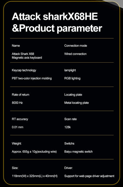 ATTACK SHARK X68HE Esports magnetic axis keyboard 8KHz return rate,total area 0.01mm,and 0.125ms rate class Ultra-low latency