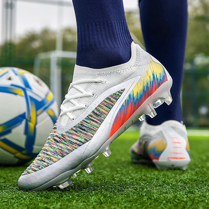 Football Shoes Men Quality Outdoor Training Soccer Boots Black White Long Spike Suitable for Teenager Boys Big Size