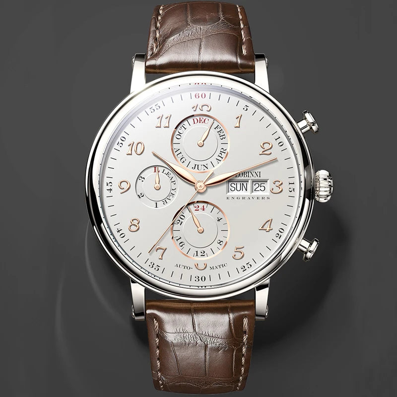 Luxury Brand Switzerland LOBINNI Ewiger Kalender Automatische mechanische Herrenuhr Saphirglas Multifunktionsuhr L13019-8