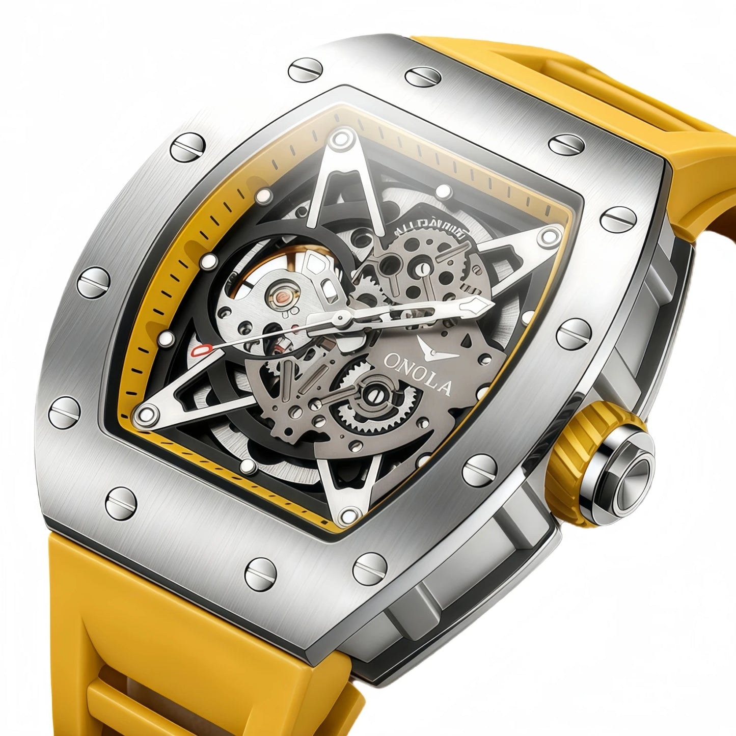 ONOLA Luxury Automatic Watch Men Fashion Hollow Silicone Waterproof Mechanical Watch Men Military Sports Watch Clock