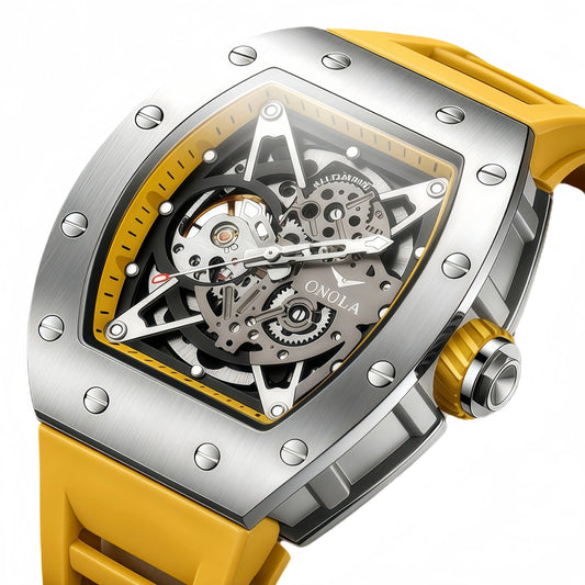 ONOLA Luxury Automatic Watch Men Fashion Hollow Silicone Waterproof Mechanical Watch Men Military Sports Watch Clock