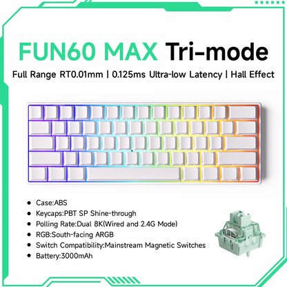 MONSGEEK FUN60 PRO&MAX HE Teclado mecânico 60% sem fios para gaming com switches magnéticos, Rapid Trigger 8K, ARGB e personalização