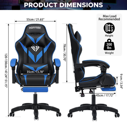 200Lbs Gaming Chair with Massage Lumbar Support, Ergonomic PC Gaming Chair with Footrest, Reclining Adjustable Armrest Computer Chair