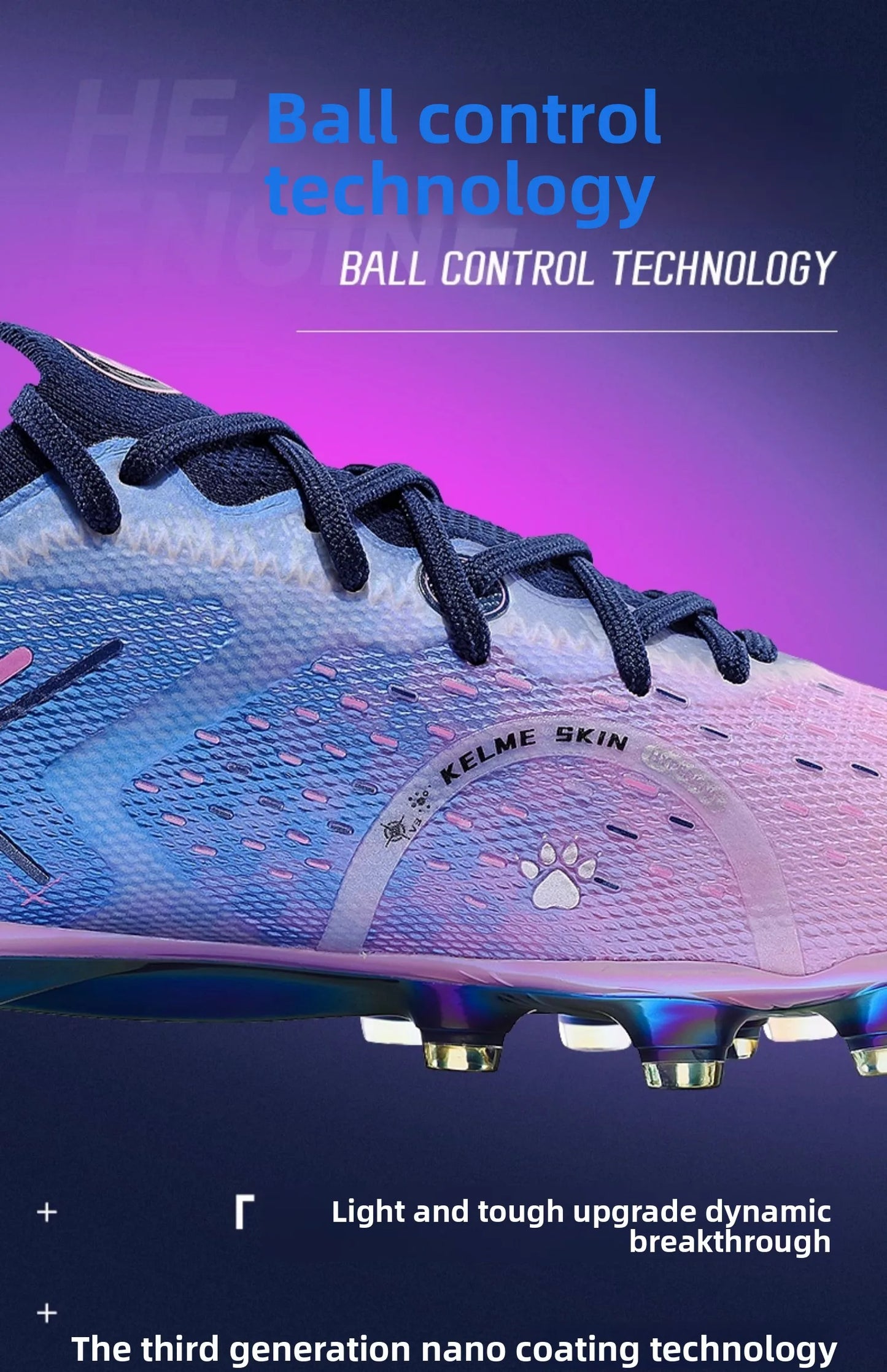 KELME FG -ammattilaistason jalkapallokengät pitkillä nastoilla, luonnonnurmelle, ottelutason jalkapallokengät, sisäkäyttöön, liukumattomat jalkapallokengät