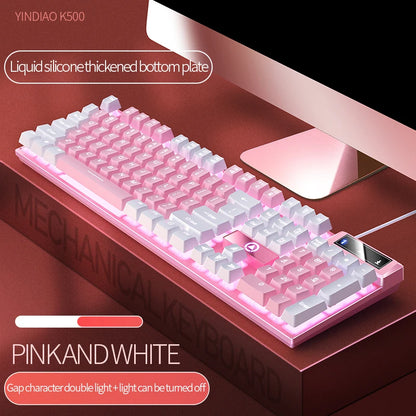 K500 Pink Wired Gaming Keyboard 104 Keys with White Pink Keycaps, USB Full Size Pink Wired Gaming Keyboard for PC, Laptop & Desktop
