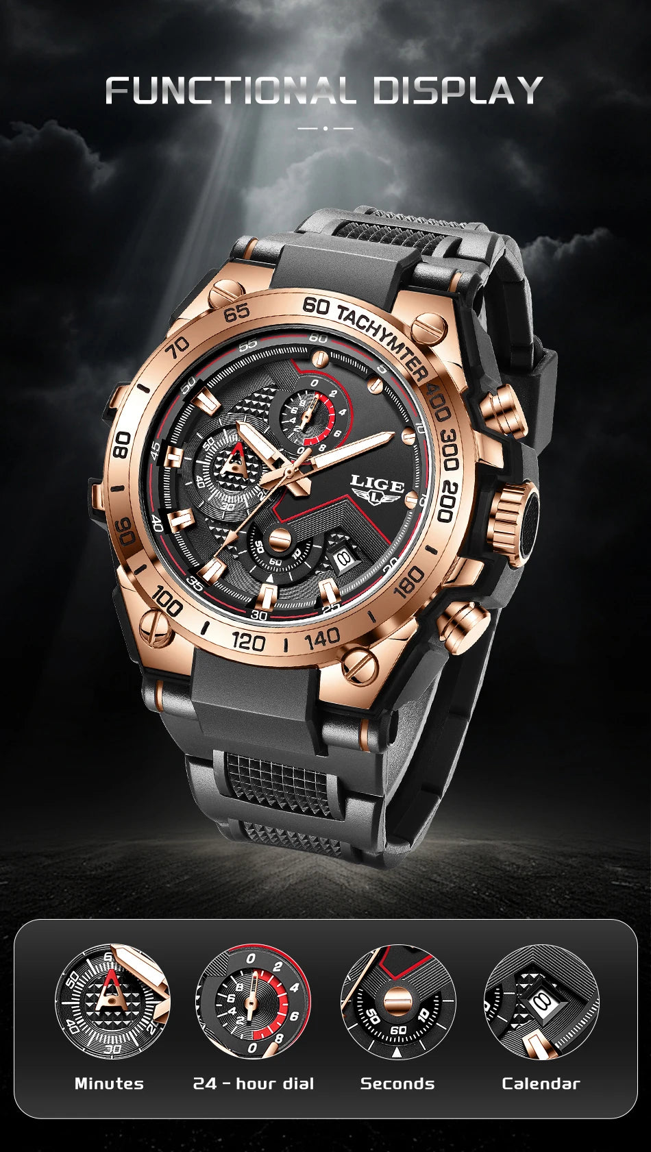 LIGE Luxury Military Watch For Men Waterproof Luminous Silicone Man Watch Quartz High Quality Men's Sports Watches Male Relojs