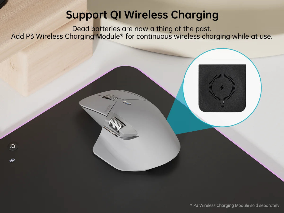 Rapoo MT760 Rechargeable Multi-Device Bluetooth Wireless Mouse, 4000 DPI Ergonomic Wireless Mouse with Tri-Mode Connection for Up to 4 Devices