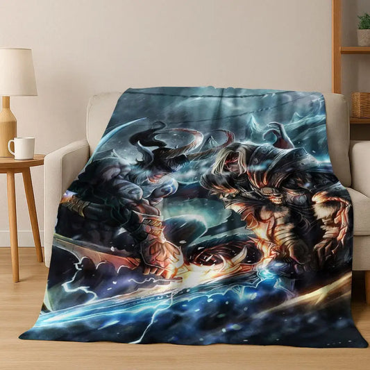Koc flanelowy WOW World of Warcraft Arthas Demon Illidan Sylvanas, przytulny miękki koc narzutowy do domu, sypialni, na łóżko i sofę, prezent
