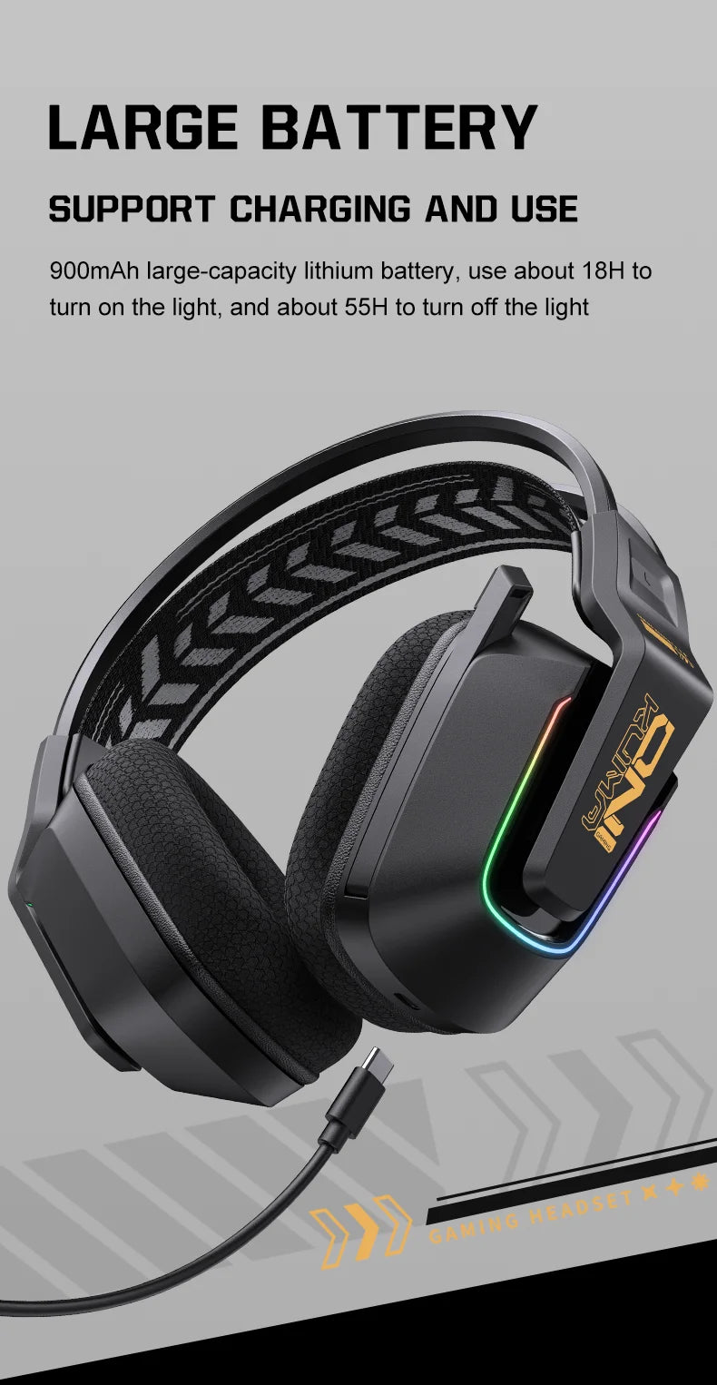 Auscultadores Gaming Sem Fios ONIKUMA GT828 Bluetooth 5.3 RGB com Microfone, Cancelamento de Ruído e Ligação em 4 Modos para PC, PS5 e Portátil