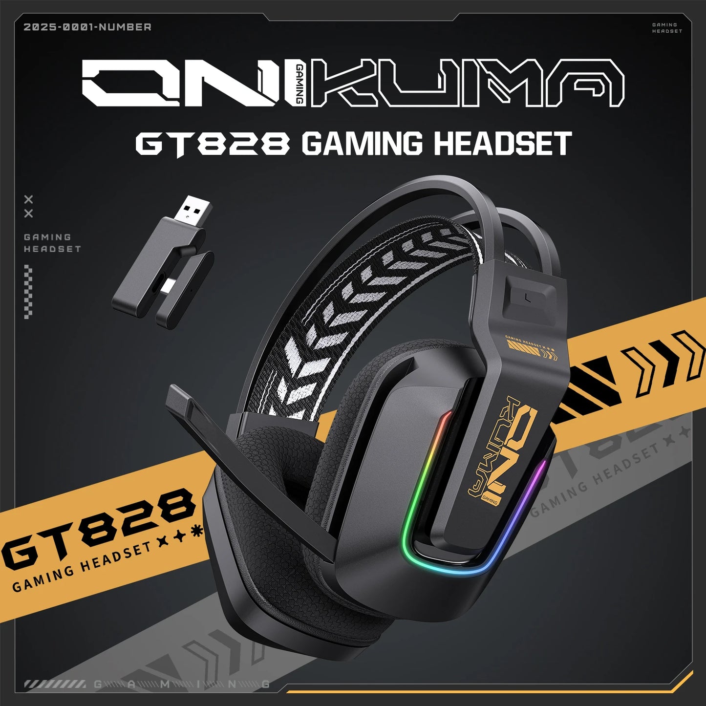 Auscultadores Gaming Sem Fios ONIKUMA GT828 Bluetooth 5.3 RGB com Microfone, Cancelamento de Ruído e Ligação em 4 Modos para PC, PS5 e Portátil