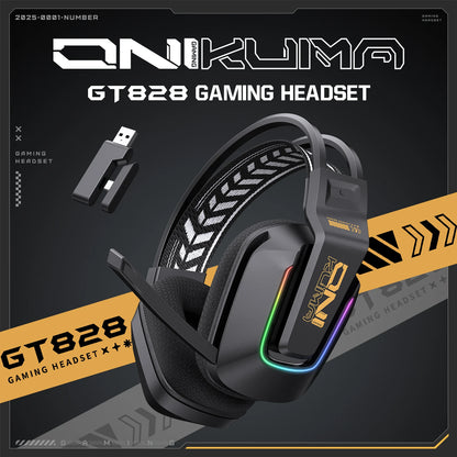 Auscultadores Gaming Sem Fios ONIKUMA GT828 Bluetooth 5.3 RGB com Microfone, Cancelamento de Ruído e Ligação em 4 Modos para PC, PS5 e Portátil
