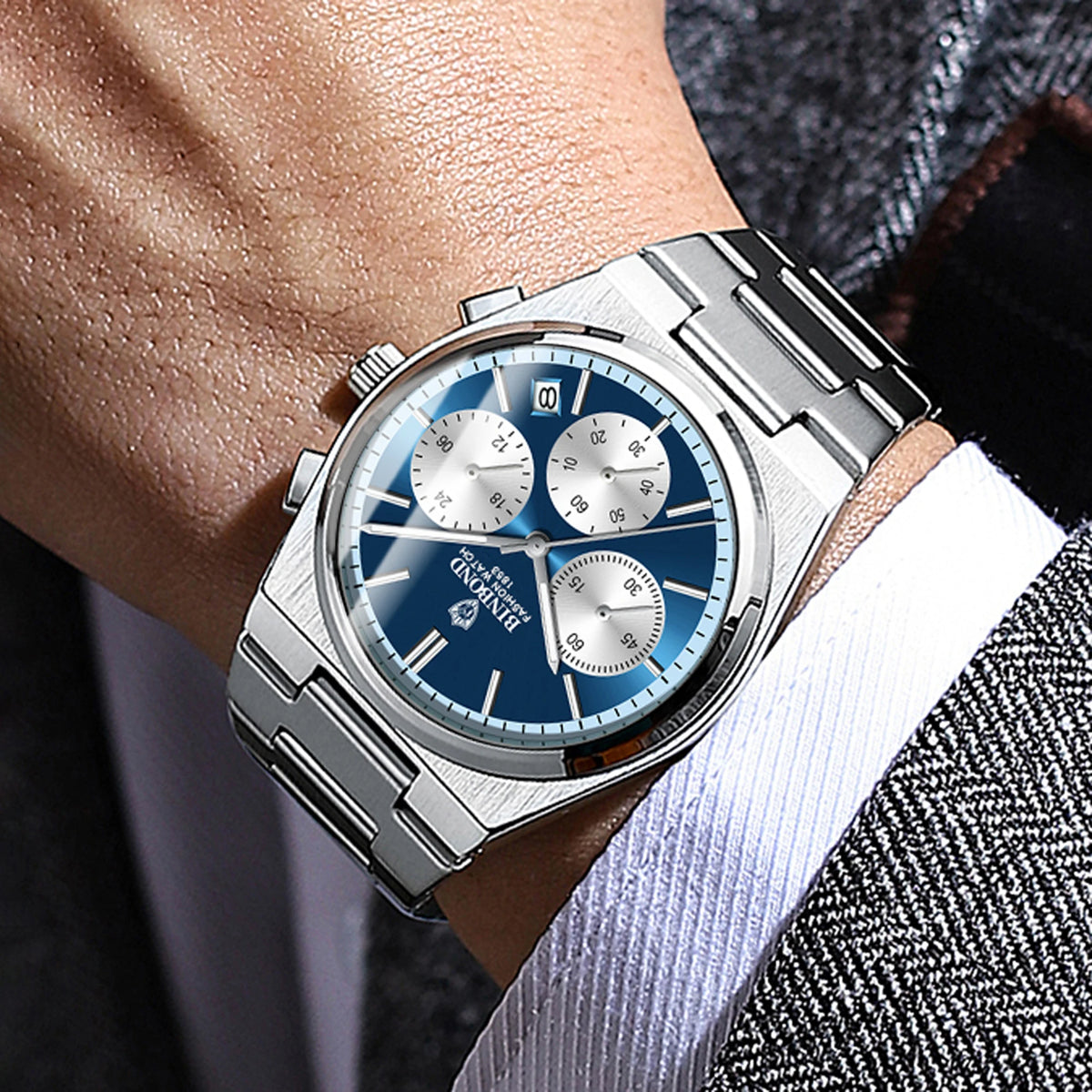 BINBOND nauwkeurig quartzhorloge voor heren, robuust, automatische datum, chronograaf, verlicht, waterdicht, luxe, casual herenhorloge Reloj