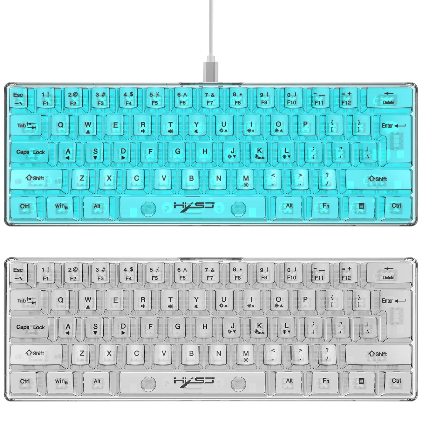 Teclado Gaming Transparente com Fio HXSJ 60%, Retroiluminação RGB, Ultra-Compacto, Impermeável, Teclado Compacto Pequeno de 61 Teclas para PC/Mac