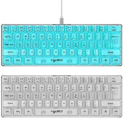 Teclado Gaming Transparente com Fio HXSJ 60%, Retroiluminação RGB, Ultra-Compacto, Impermeável, Teclado Compacto Pequeno de 61 Teclas para PC/Mac