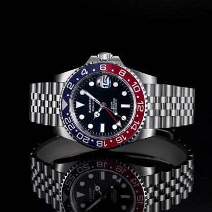 Sugess GMT Diving Watch of Men Automatic Mechanical Waterproof Wristwatches Peacock SL3032 Movement Ceramic Bezel Jubille Band