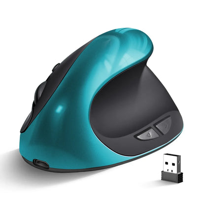 BTS-908 Ergonomic Wireless Mouse, Rechargeable Vertical Wireless Mouse with 2.4GHz USB Receiver, 1600 DPI Adjustable, 6-Button Ergonomic Mouse for Office & Laptop