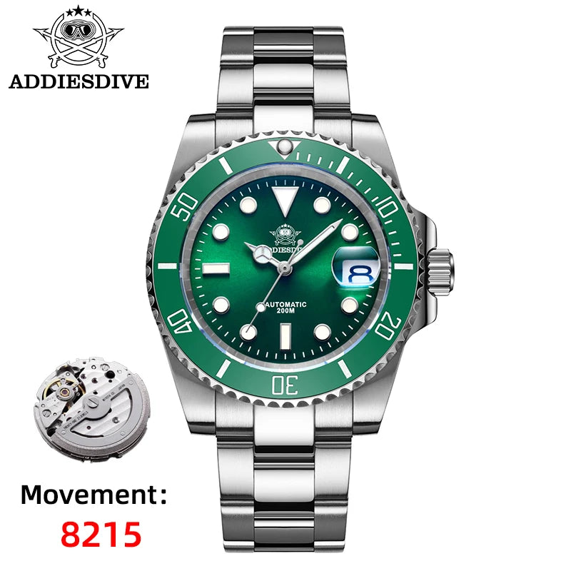 ADDIESDIVE Luxus-Automatikuhr für Herren 8215 Mechanische Uhr BGW9 Leuchtend Saphirglas Taucheruhr für Herren Analoguhr AD2503