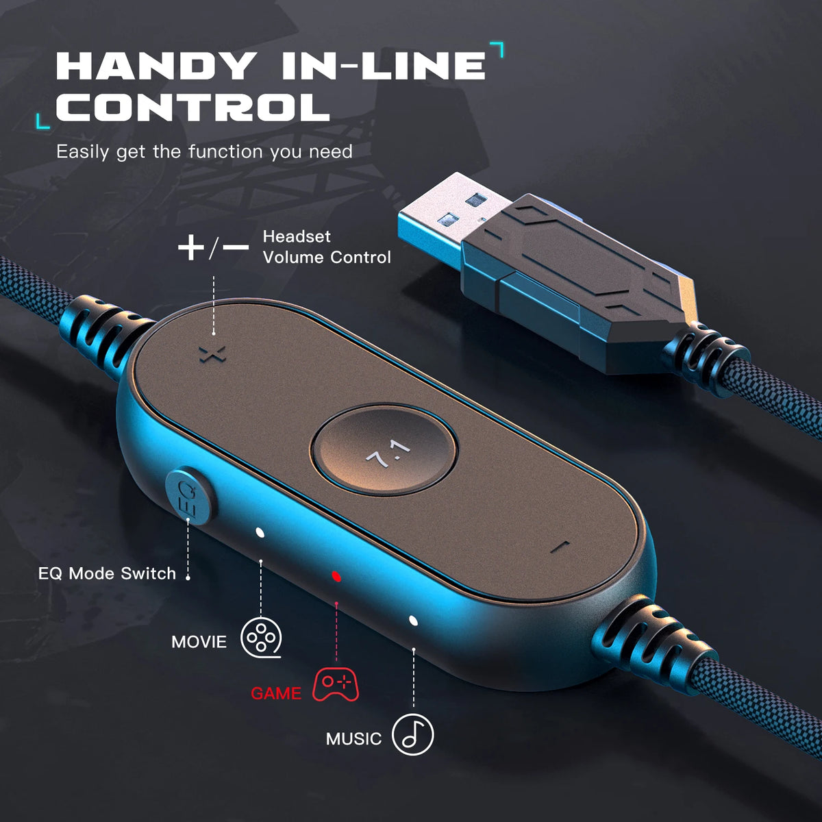 FIFINE RGB Gaming Headset with Mic – 7.1 Surround Sound Wired Over-Ear USB Headphones for PC, PS4, PS5, with EQ Modes & Noise Isolation