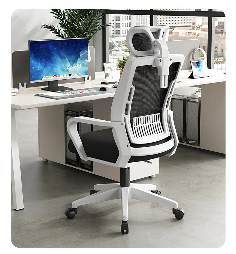 Silla ergonómica para oficina en casa con respaldo: elevable, giratoria, soporte lumbar, reposacabezas, silla gaming