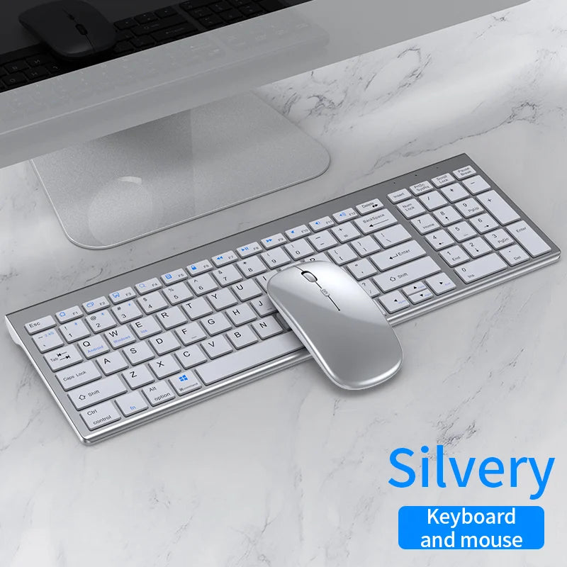 Conjunto de teclado e rato sem fios JOMAA Bluetooth e USB 2.4G para portátil, computador e iPad, combo recarregável e silencioso