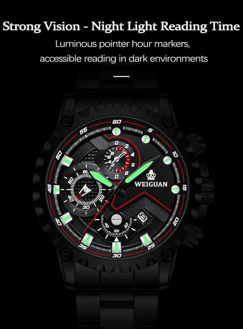 Men's Watch Black Warrior Authentic Trendy Stainless Steel Waterproof Luminous Calendar Male Fashion Quartz Clock Watches Gift