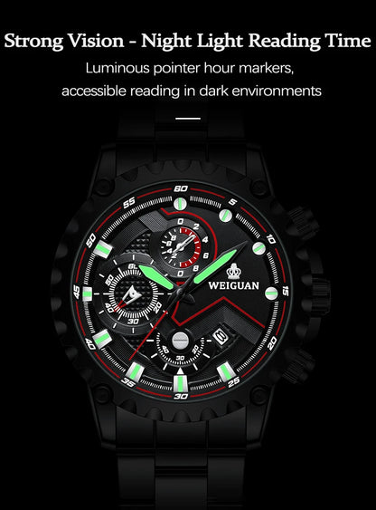 Men's Watch Black Warrior Authentic Trendy Stainless Steel Waterproof Luminous Calendar Male Fashion Quartz Clock Watches Gift