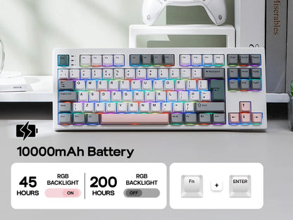 Teclado mecânico EPOMAKER TH87 TKL com layout ISO-UK, ligação com fio/BT/2.4Ghz sem fios, NKRO, bateria de 10000mAh e iluminação RGB