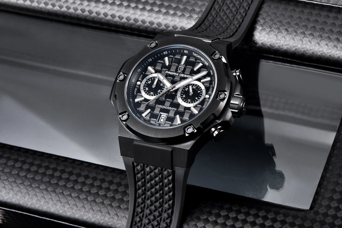 PAGANI DESIGN Men's Watches Luxury Rose Gold Sport Chronograph Japan VK64 Quartz Watch For Men Fluororubber Strap Wristwatch Men