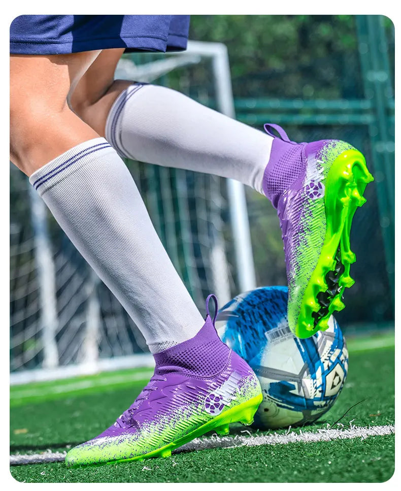 Fodboldstøvler til mænd og kvinder, high-top, skridsikre fodboldsneakers, åndbare futsal-træningssko til udendørs græs, ankelstøttende fodboldstøvler