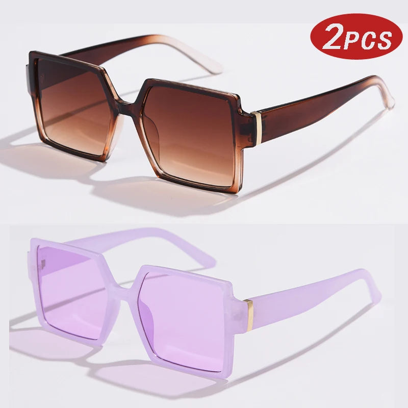 Cycling 1/2pcs Female Square Large Frame Sunglasses Women Retro Brand Big Frame Sun Glasses Black Fashion Gradient Eyeglasses