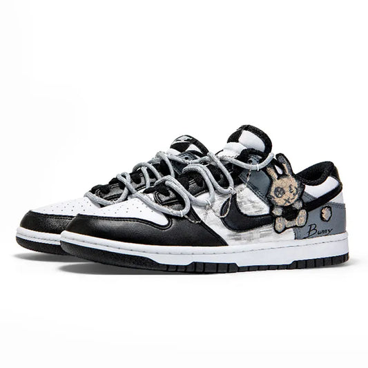 Custom Sneakers Nike Dunk Panda Deconstructed Graffiti Rabbit Patch Women's Skate Shoes