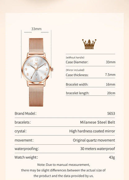 OLEVS New Woman Watch Luxury Brand Quartz Watch Elegant Rose Gold Digital Waterproof Watches Simple Bracelet Women's Watch 5653