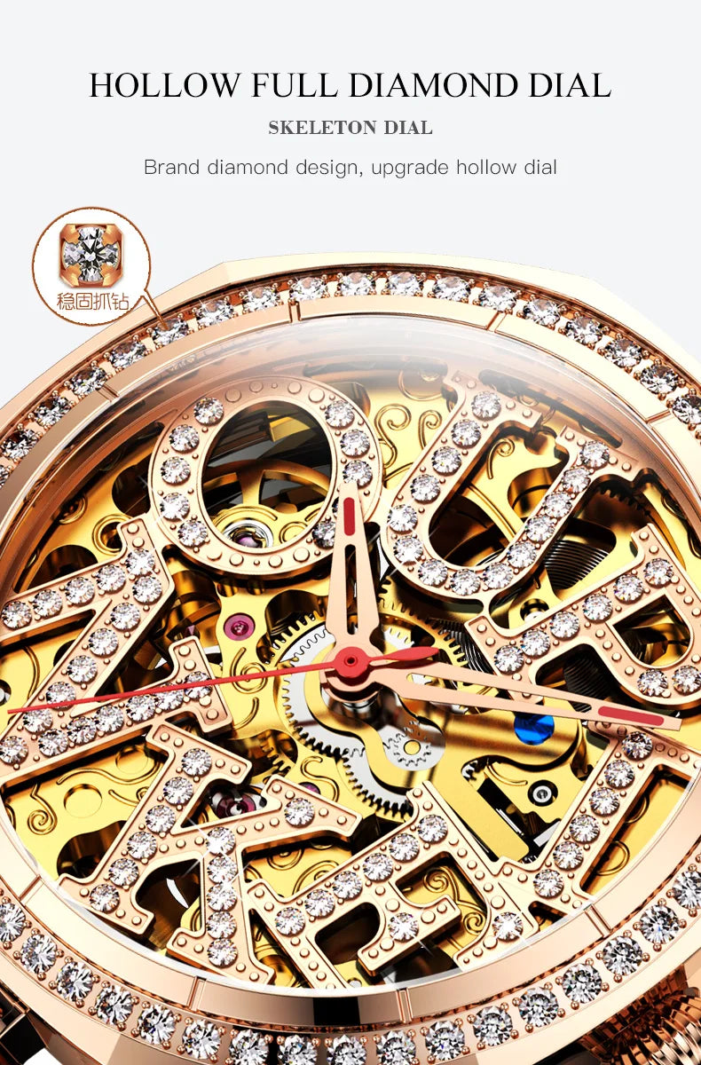 OUPINKE 3175 Women Watches Luxury Elegant Skeleton Automatic Mechanical Watches For Woman 50M Waterproof Bracelet Necklace Set